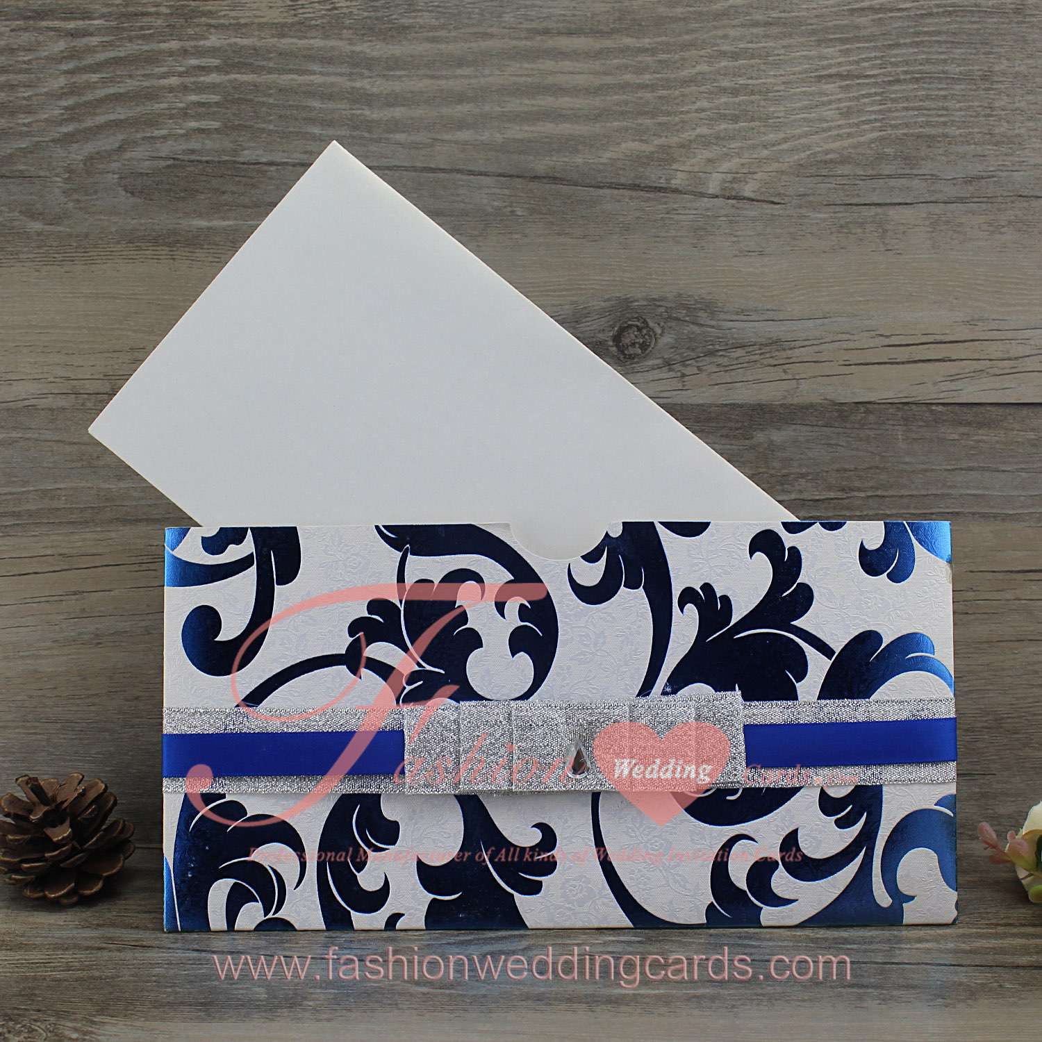 Custom Elegant Navy Blue Wedding Invitations with Ribbon